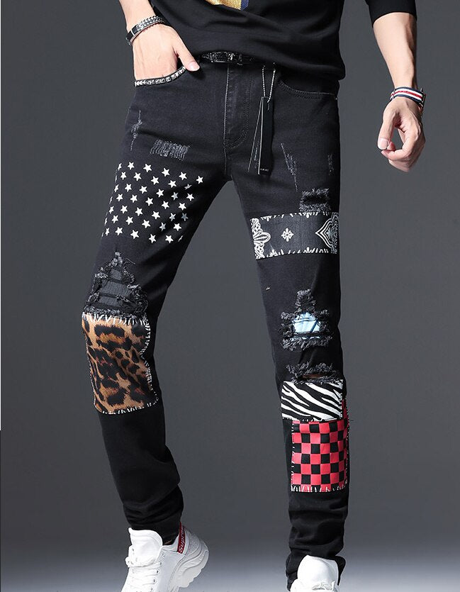 Y2K Retro Embroidered Denim Trousers Men's High Street Wide Leg Pants  Street Loose Casual Jeans Letter Patch Pants Men's