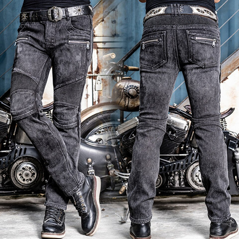 BUY UGLYBROS Blue Biker Jeans With Knee Pads ON SALE NOW! - Rugged