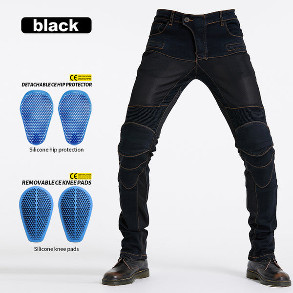 Mens Light Blue And Black Jeans For Motorcycle And Biker