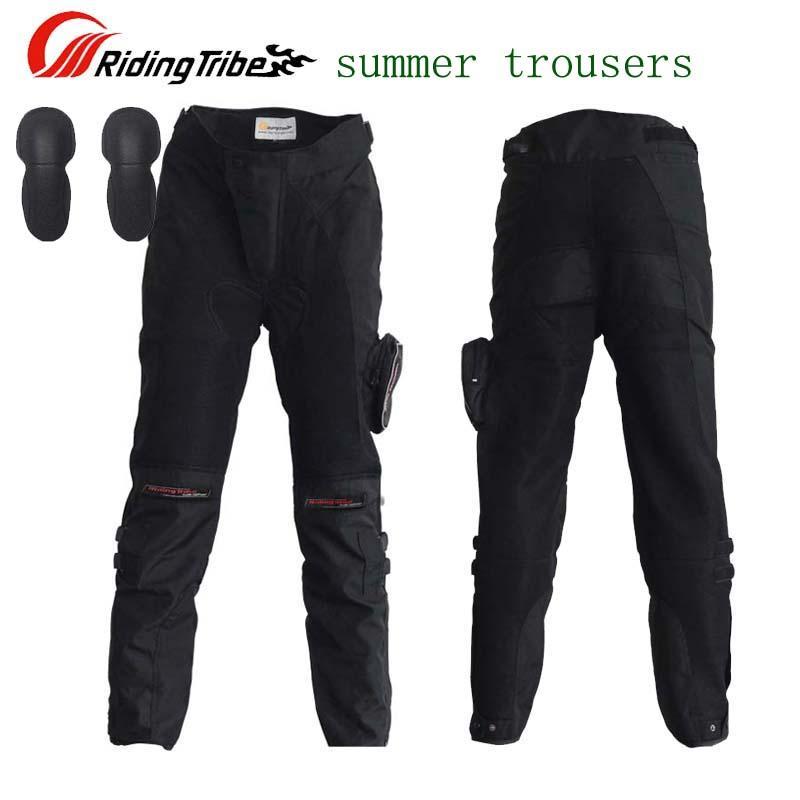 MENS ARMORED MOTORCYCLE PANTS HP02 TEXTILE BLACK W/ KNEE PROTECTOR